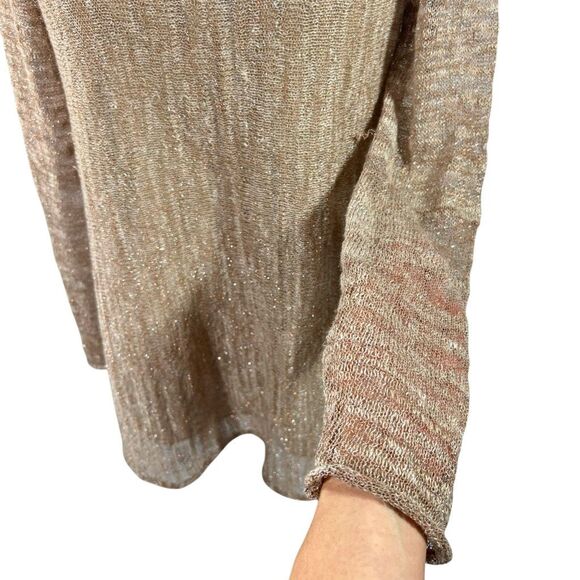 Lafayette 148 Gold Metallic Sweater Top in Linen Blend Mesh Knit Size Small - Picture 5 of 14